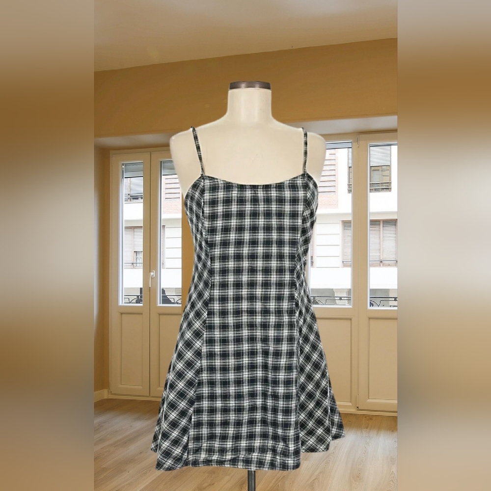 J.crew Navy Gingham Plaid Spaghetti Strap Mini Dress